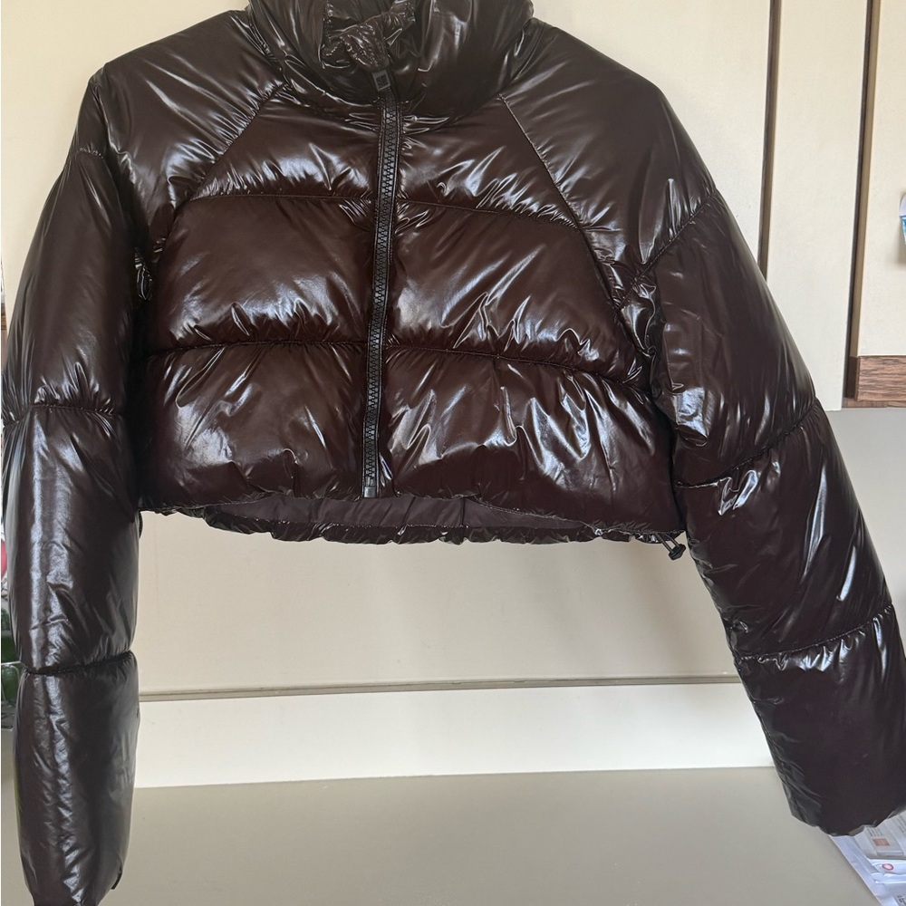 Women's ZARA Chocolate Cherry-colored cropped Puffer Jacket
